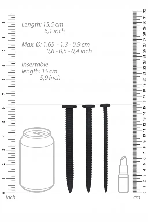 набор из трех стимуляторов уретры (струн) silicone screw plug set в 