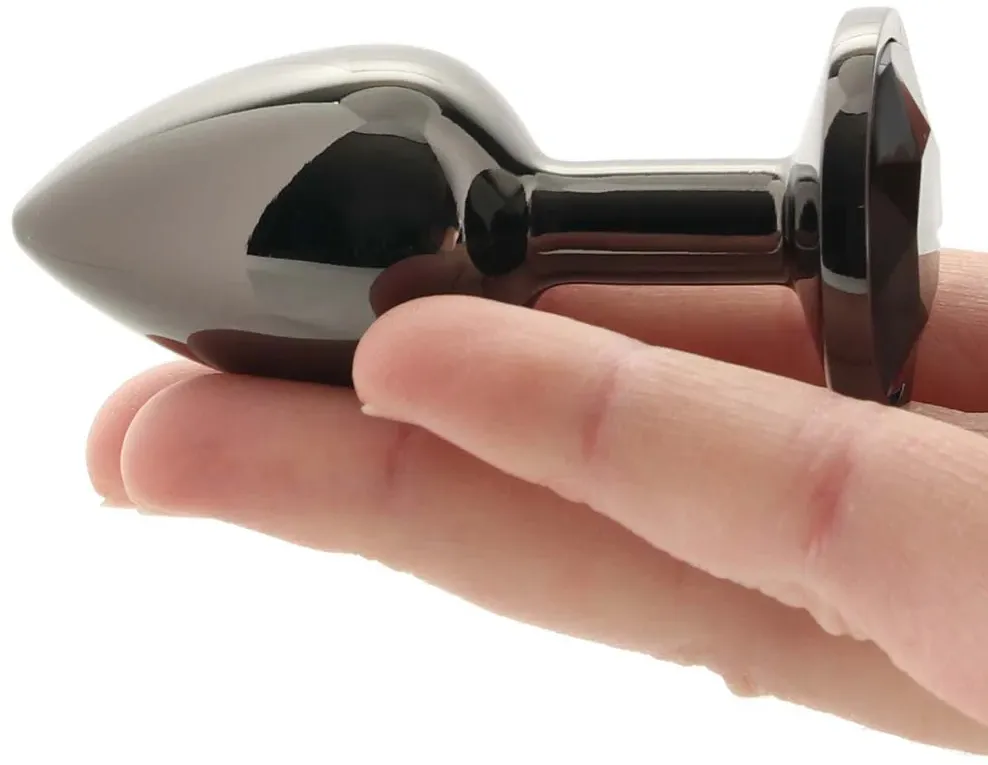 черная алюминивая анальная пробка с кристаллом large в 