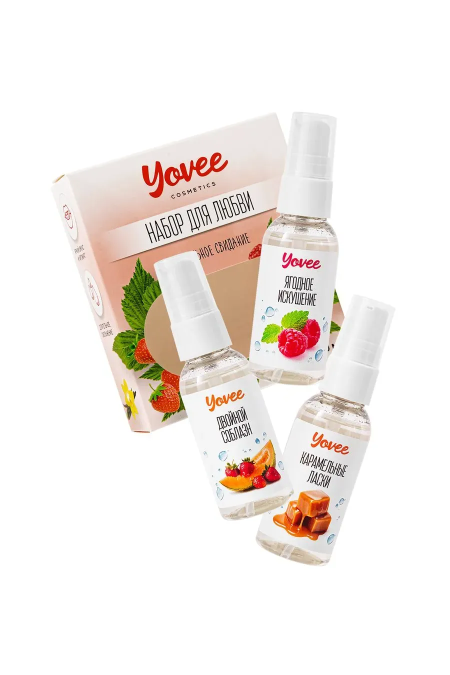 набор гелей-смазок yovee для любви (721008+721010+721014), вкус (клубн/дыня+малин/мята+карам),3х50мл в 