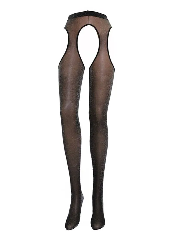 Эротическое чулки с поясом ashley черные с золотым люрексом в 