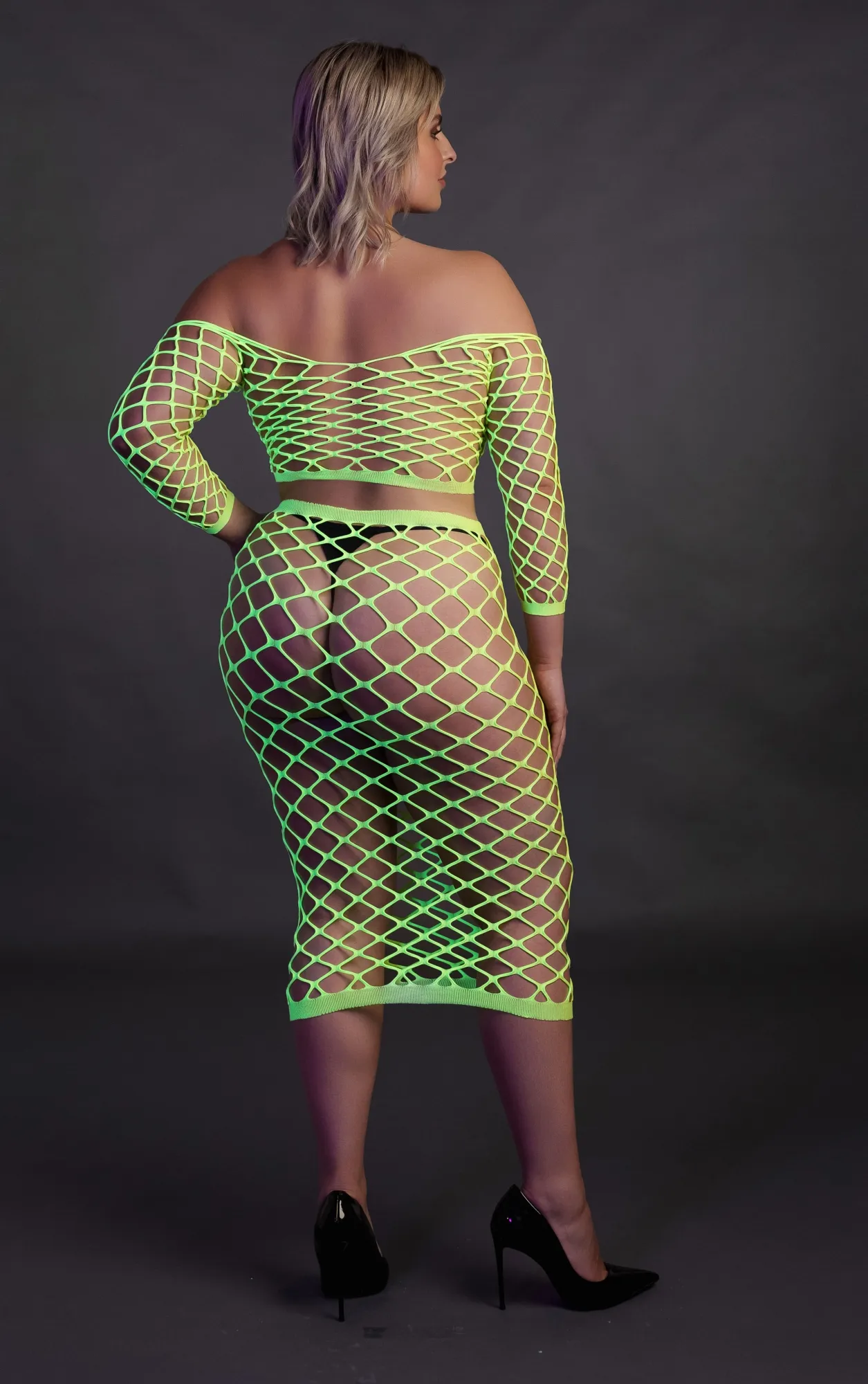 Эротическое топ с нижней юбкой long sleeve crop top and long skirt - green - xl/xxxxl в 