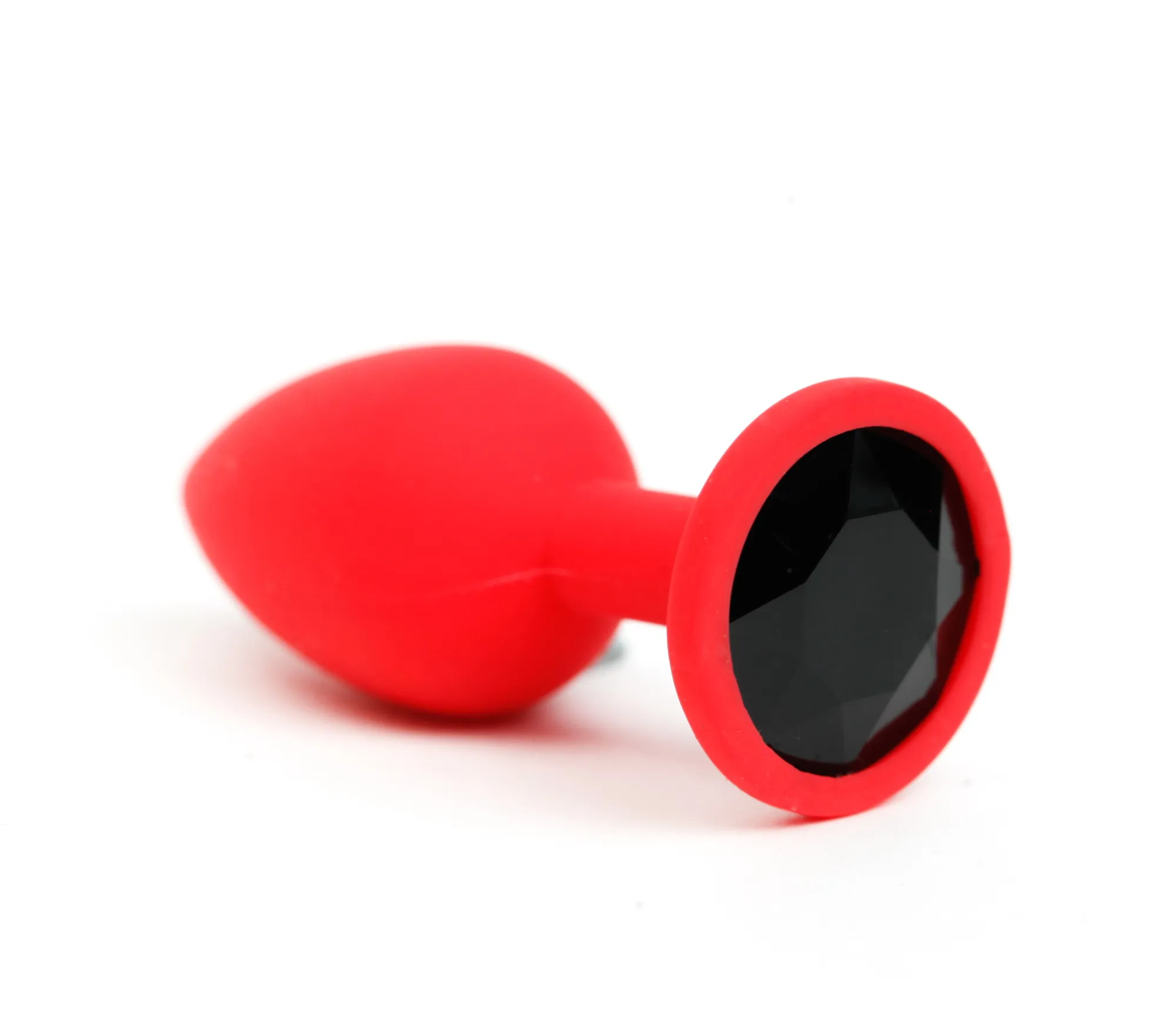 Анальная пробка силиконова красная с черным стразом 7,6х2,8 см 47515-MM