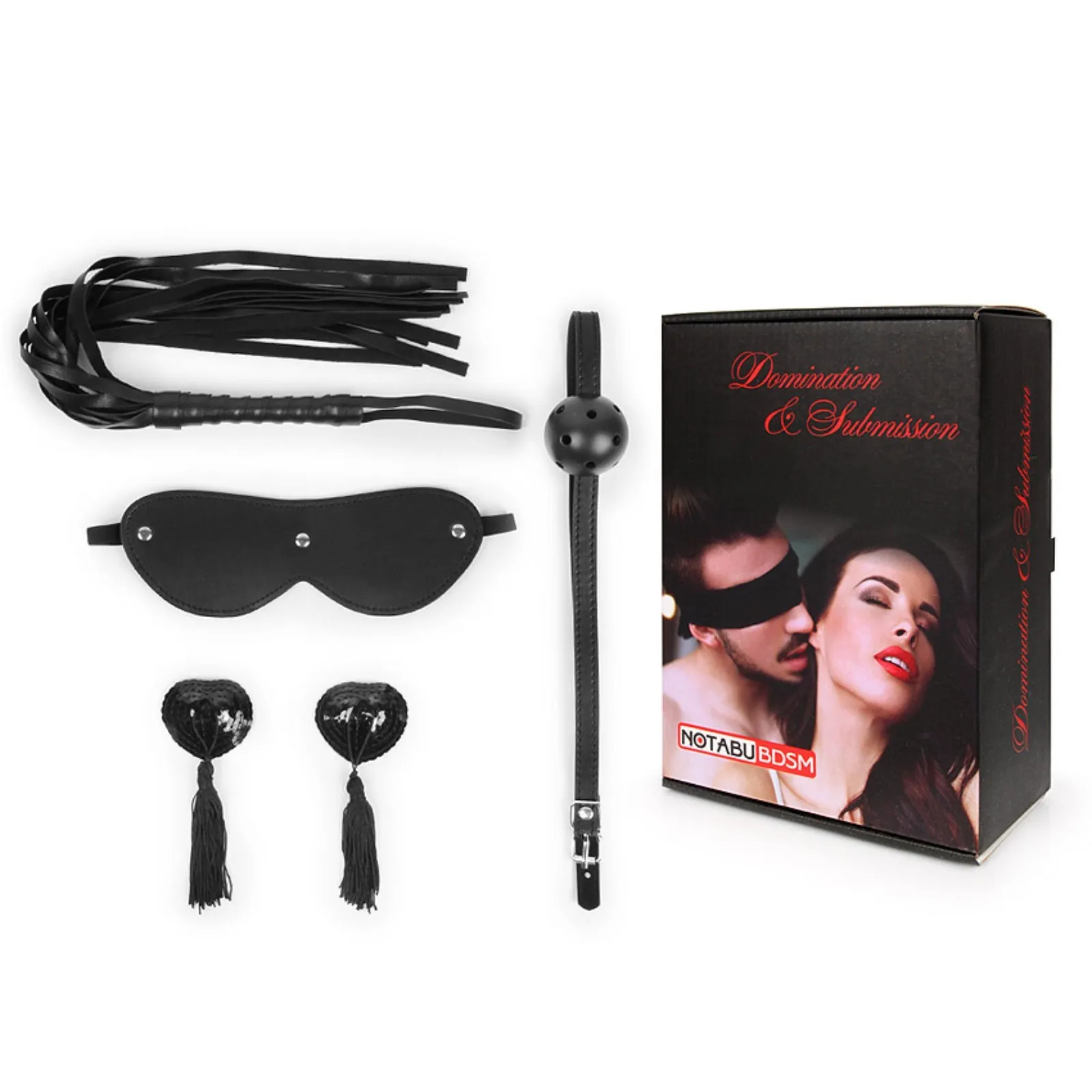 набор бдсм notabu, маска, кляп, пэстисы, плётка, чёрный в 