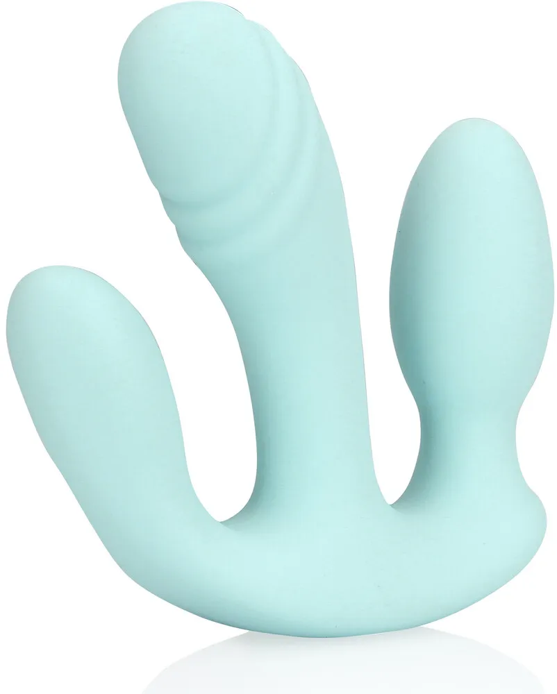 вибратор «три в одном» из жидкого силикона — breezy blue в 