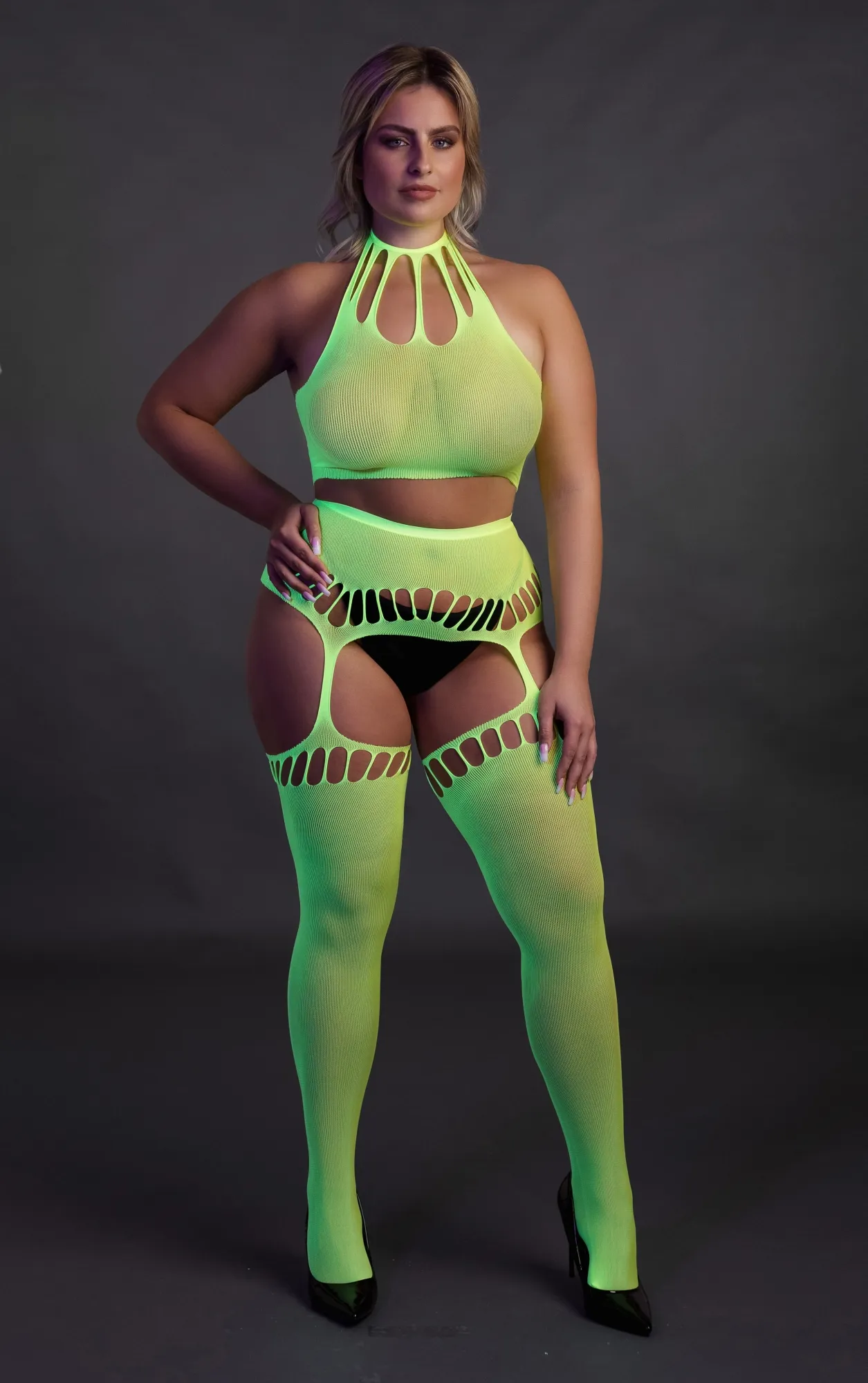 Эротическое топ в комлекте с чулками two piece with crop top and stockings - green - xl/xxxxl в 