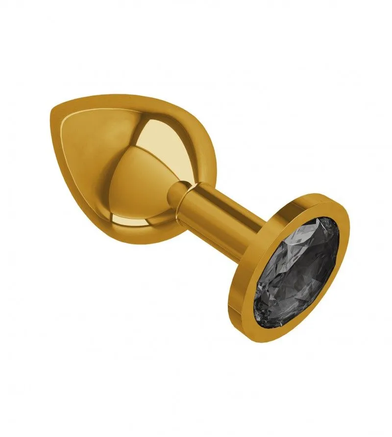 анальная втулка gold средняя с черным кристаллом в 