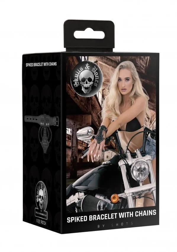 браслет с шипами и цепями skulls and bones, черный в 