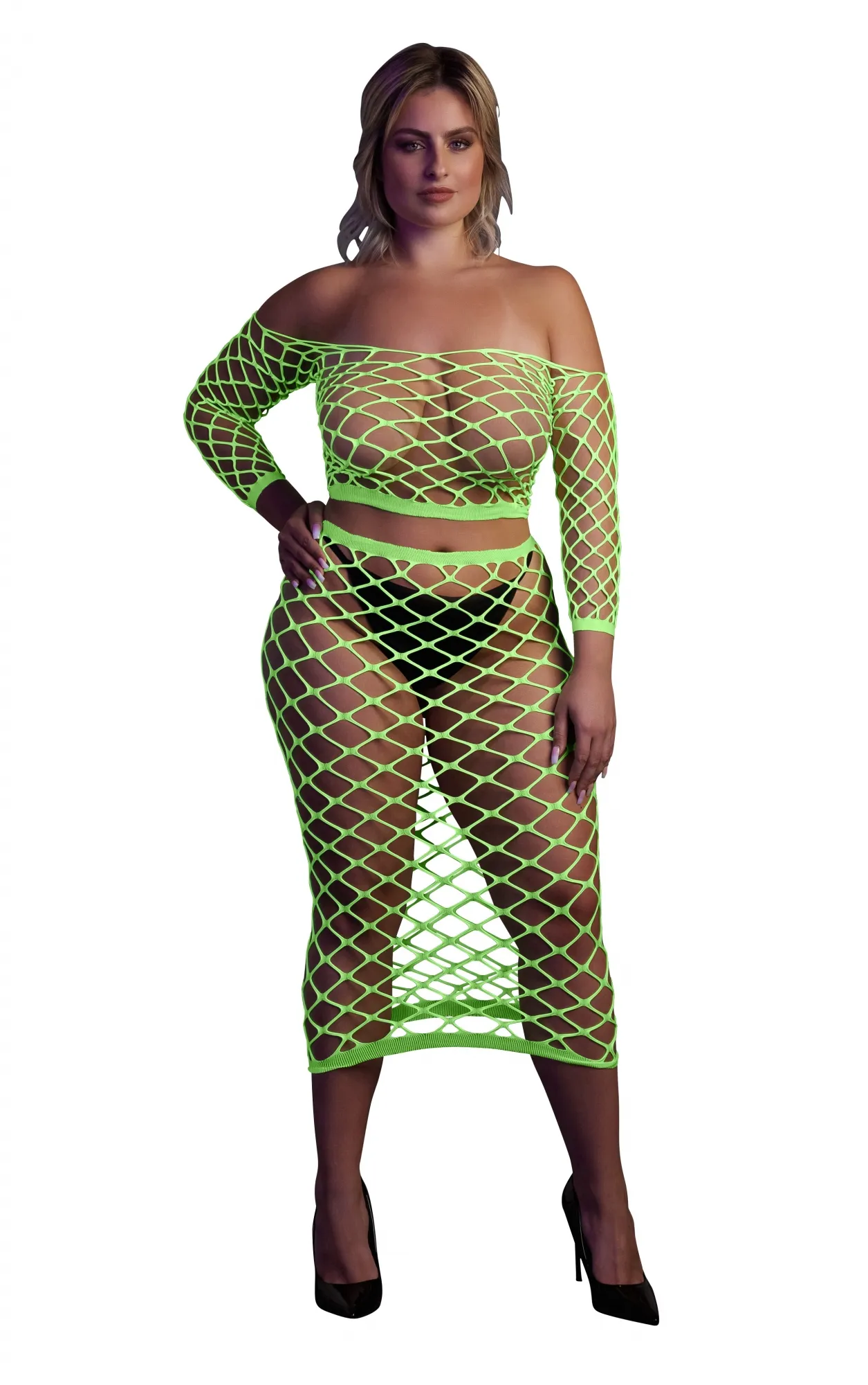 Эротическое топ с нижней юбкой long sleeve crop top and long skirt - green - xl/xxxxl в 