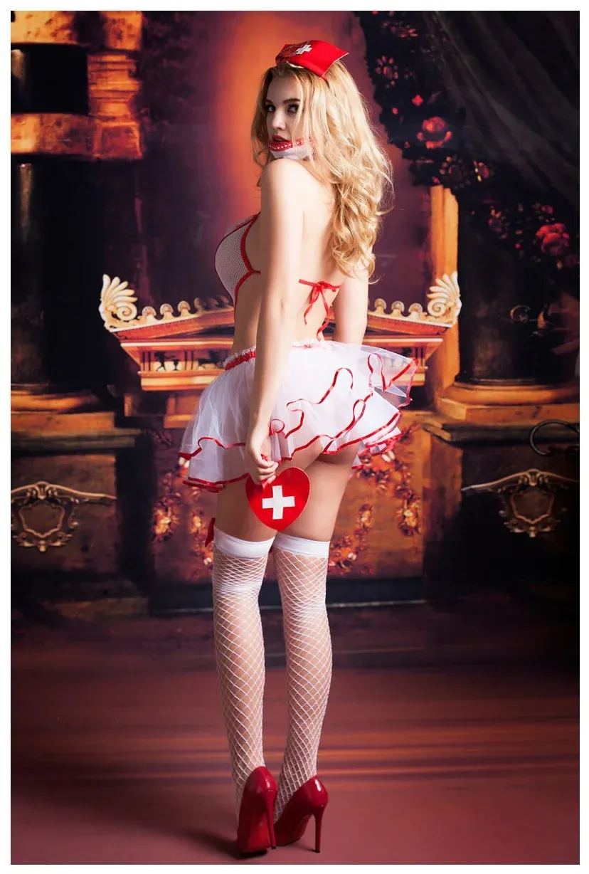 Эротическое костюм медсестры candy girl lola, бело-красный в 
