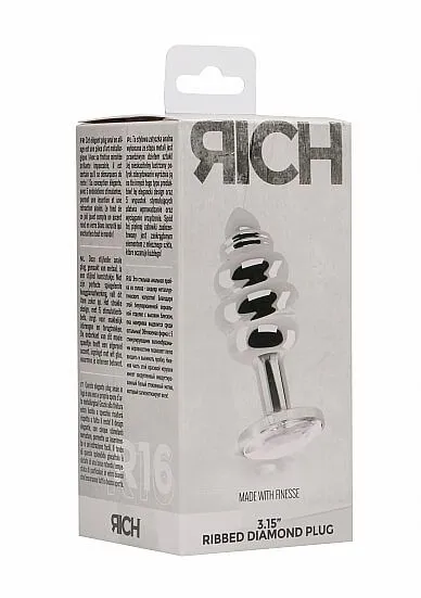 анальная пробка ребристая shots media, диаметр 3.5 см, ребристая, серебрянная в 