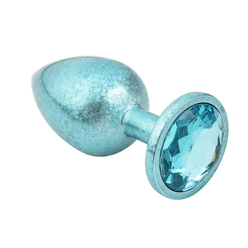 голубая алюминивая анальная пробка с кристаллом large в 