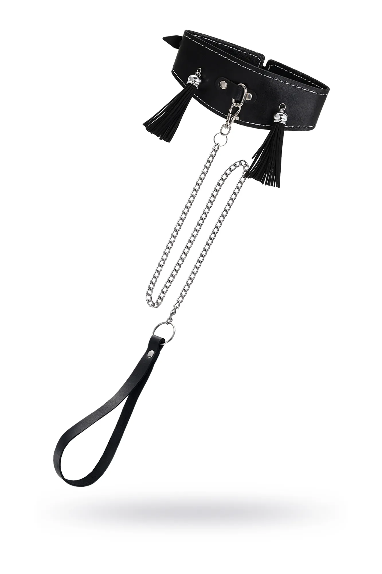 Ошейник Pecado BDSM, высокий с кисточками, натуральная кожа, чёрный