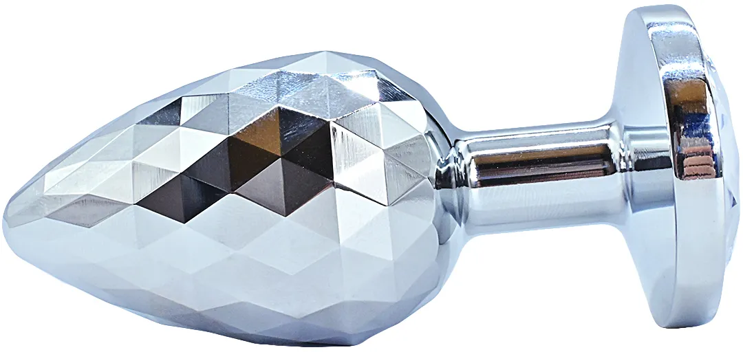 алюминивая текстурная анальная пробка с прозрачным кристаллом medium в 