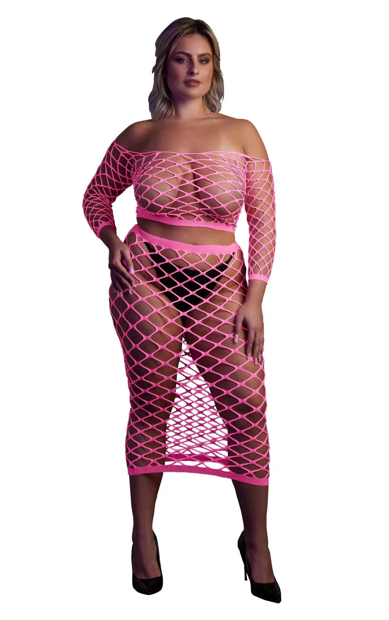 Эротическое топ с нижней юбкой long sleeve crop top and long skirt - pink - xl/xxxxl в 