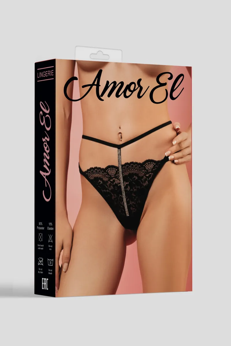 Эротическое трусики-стринги с декоративным элементом и кристаллами в 