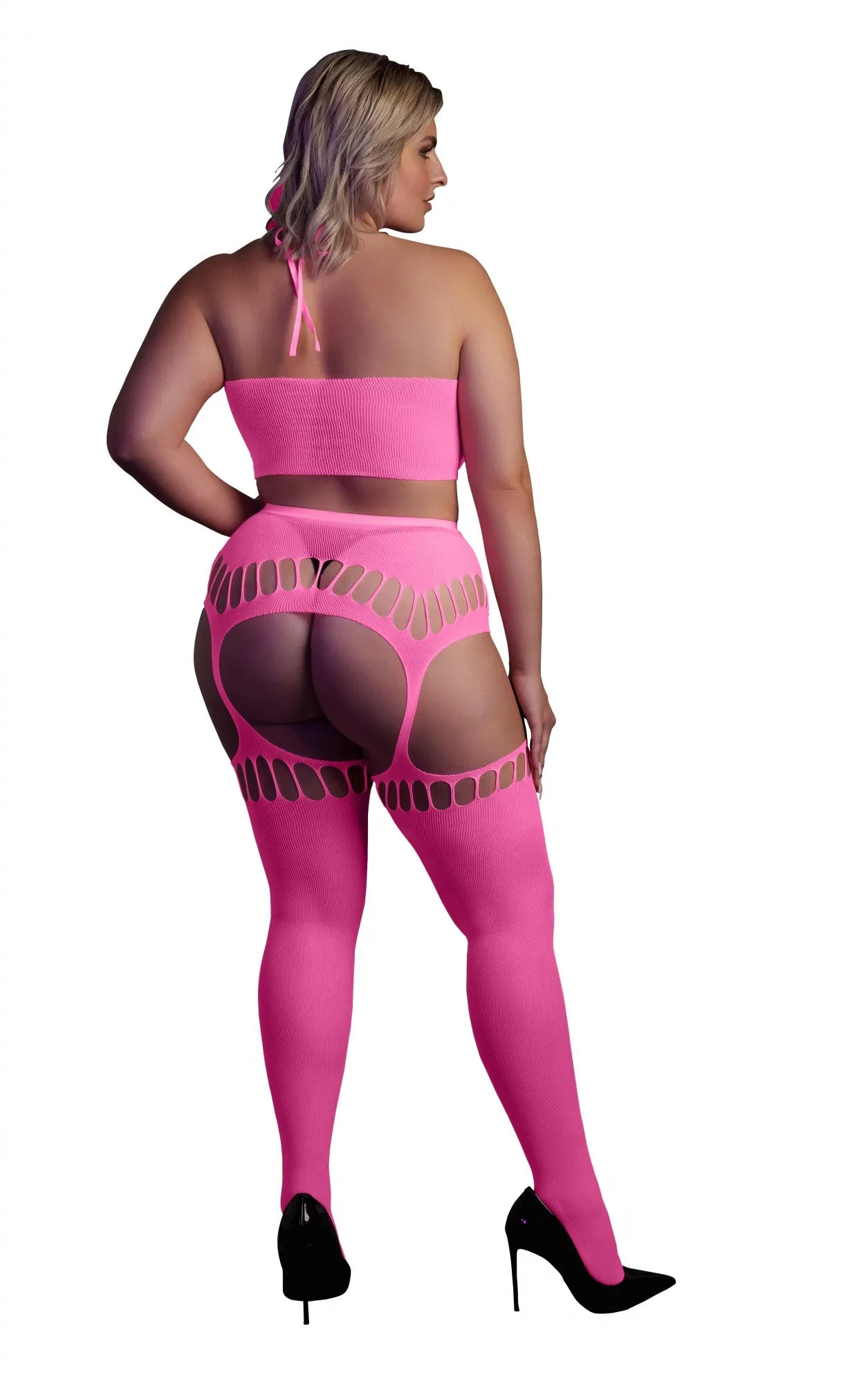Эротическое неон комплект из топа с трусиками и чулками - xl/4xl в 