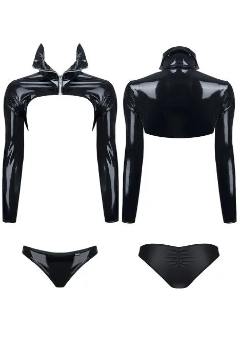 Эротическое комплект из жакета на молнии и трусиков demoniq nora, черный в 