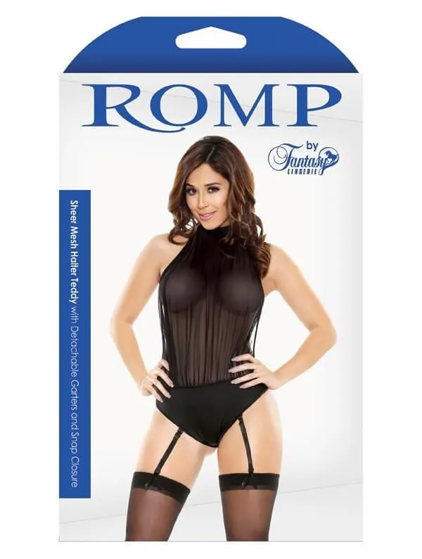 Эротическое боди fantasy lingerie sheer mesh halter teddy, черное в 