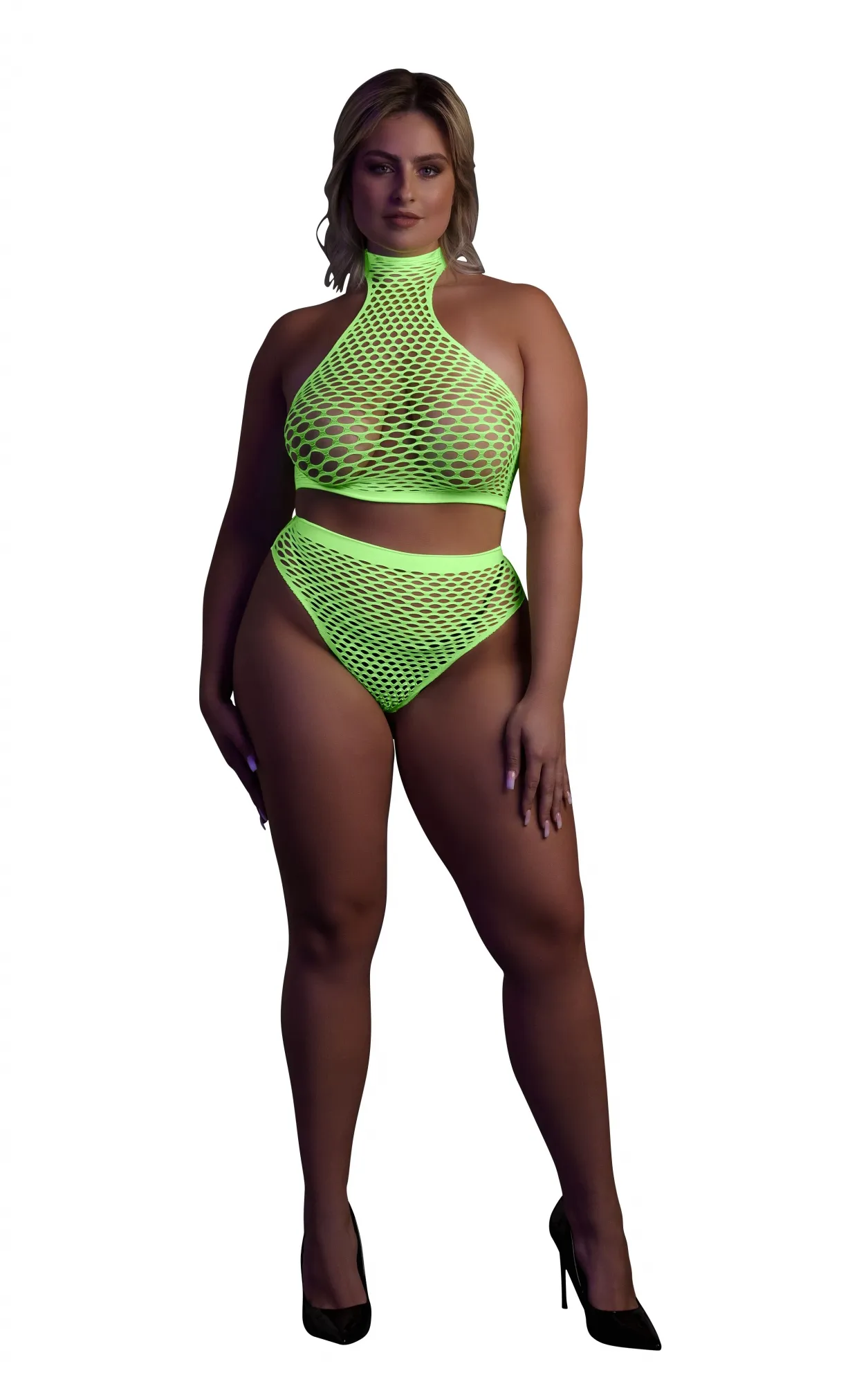 Эротическое топ в комлекте с чулками turtle neck and high waist slip - green - xl/xxxxl в 