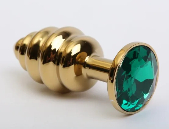 анальная пробка фигурная золото с зеленым стразом 8х3,5см 47473-6mm в 