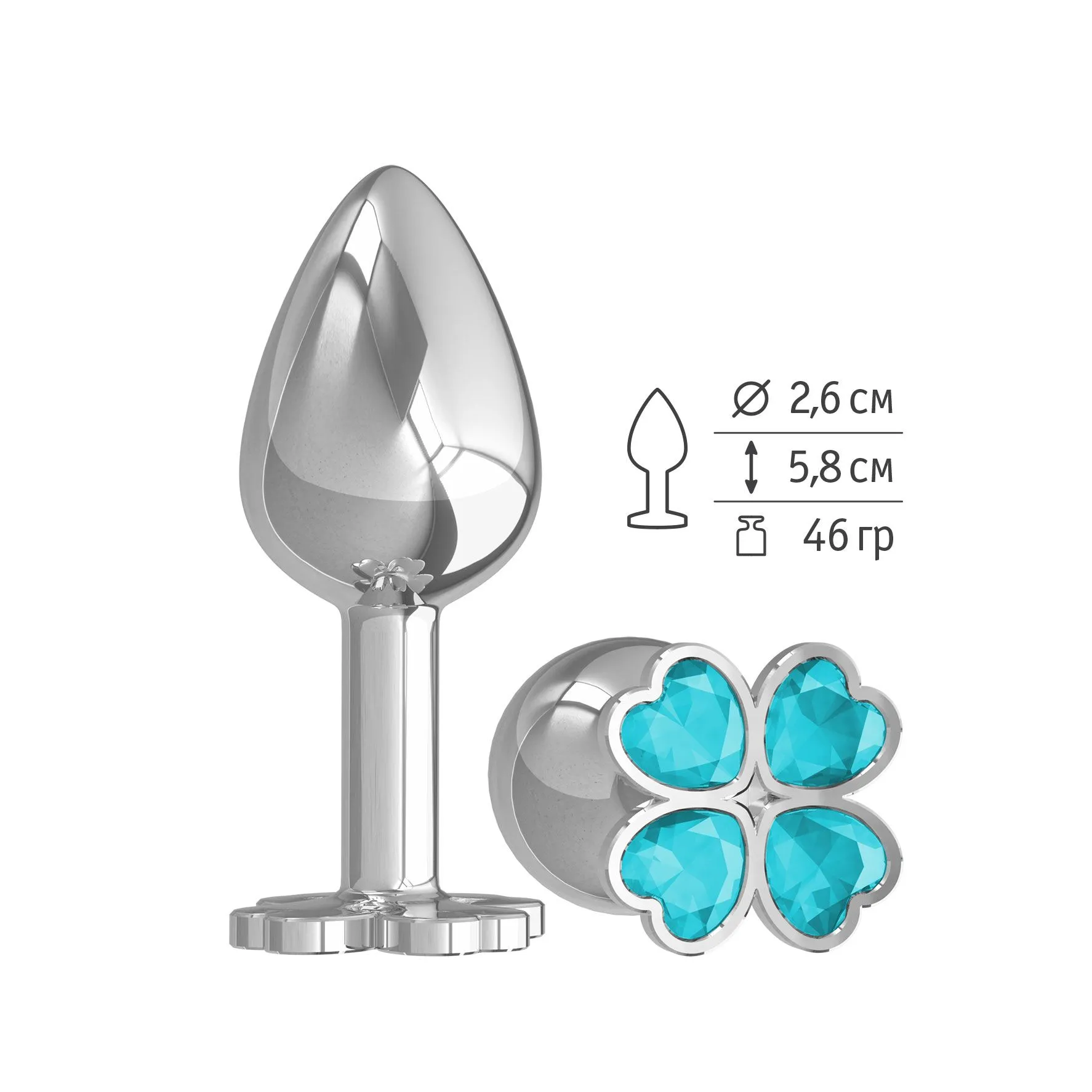 Анальная втулка Silver с голубым кристаллом "Клевер"