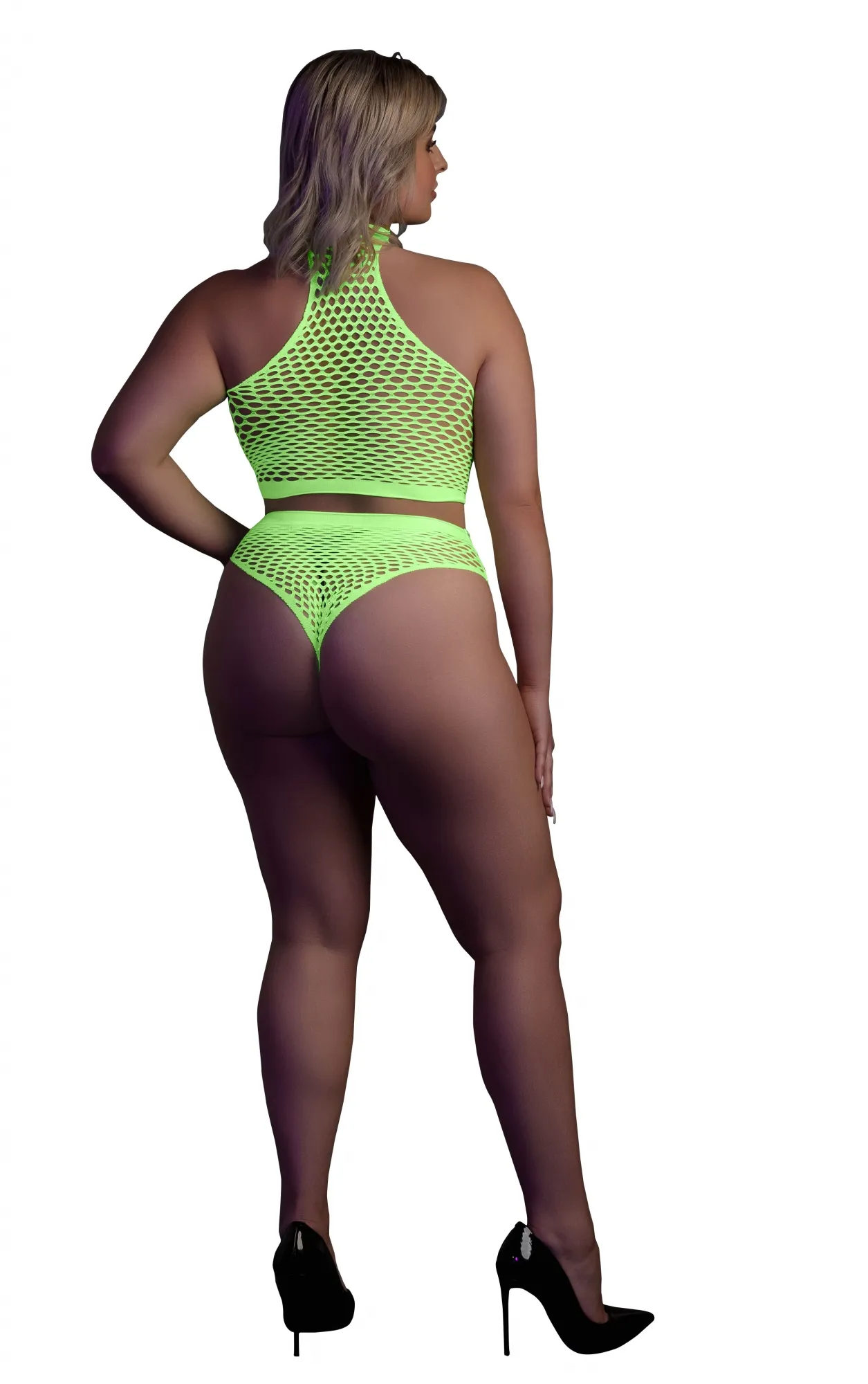 Эротическое топ в комлекте с чулками turtle neck and high waist slip - green - xl/xxxxl в 