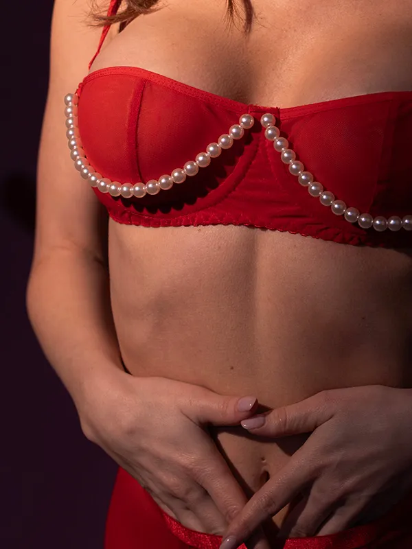 Эротическое бюстгалтер lapin rose pearl, красный в 