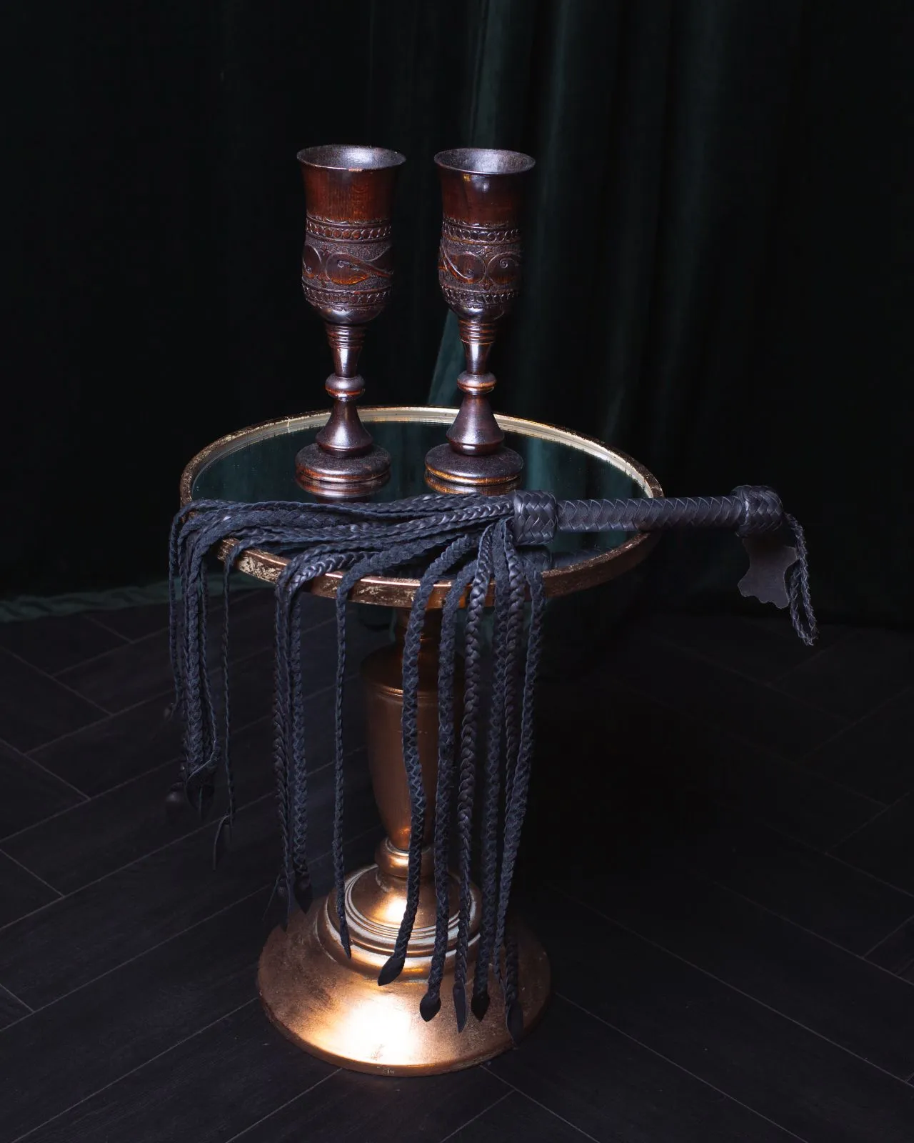 плетёный флоггер  scandal из натуральной кожи (black) в 