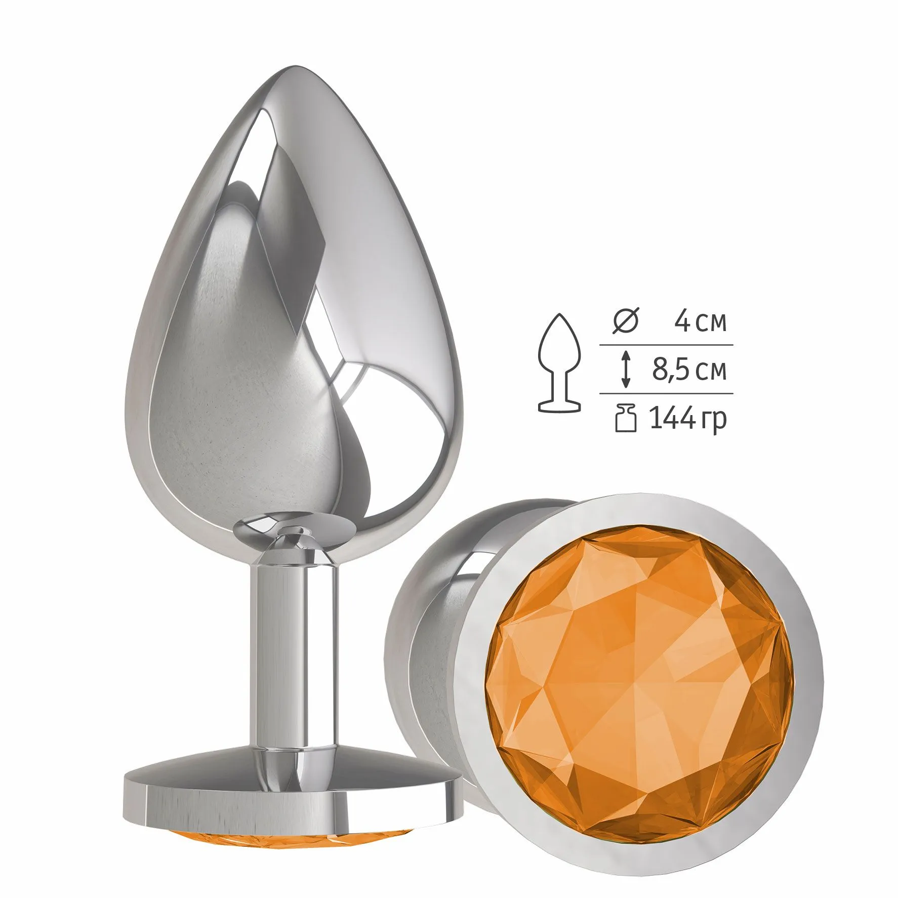 Анальная втулка Silver большая с оранжевым кристаллом