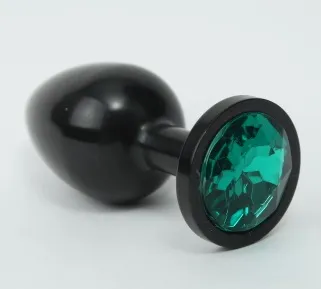 анальная пробка металл черная с зеленым стразом 8,2х3,5см 47411-6mm в 