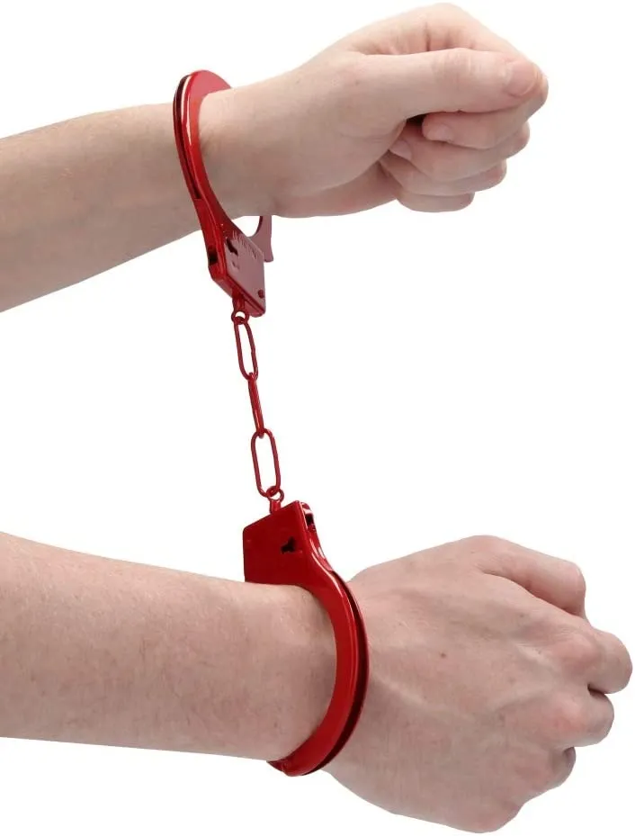 металлические наручники beginner's handcuffs, красные в 