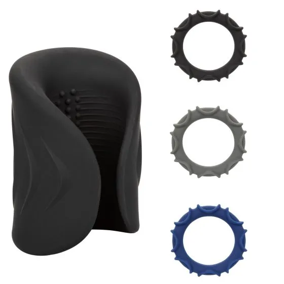 мужской вибомассажер в комплекте с тремя кольцами на пенис optimum power pro stroker в 