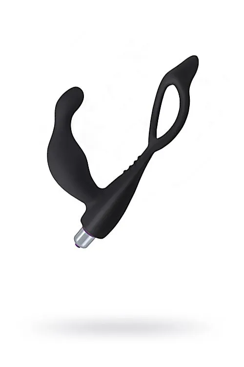 стимулятор простаты levett gaius с дополнительным кольцом на мошонку, силикон, черный, 11,5 см в 