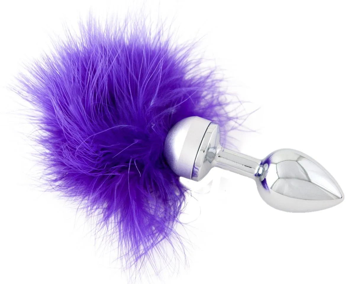 анальная втулка metal by toyfa, металл, серебряная, с фиолетовой опушкой, 17 см, ø 2,9 см, 165 г в 