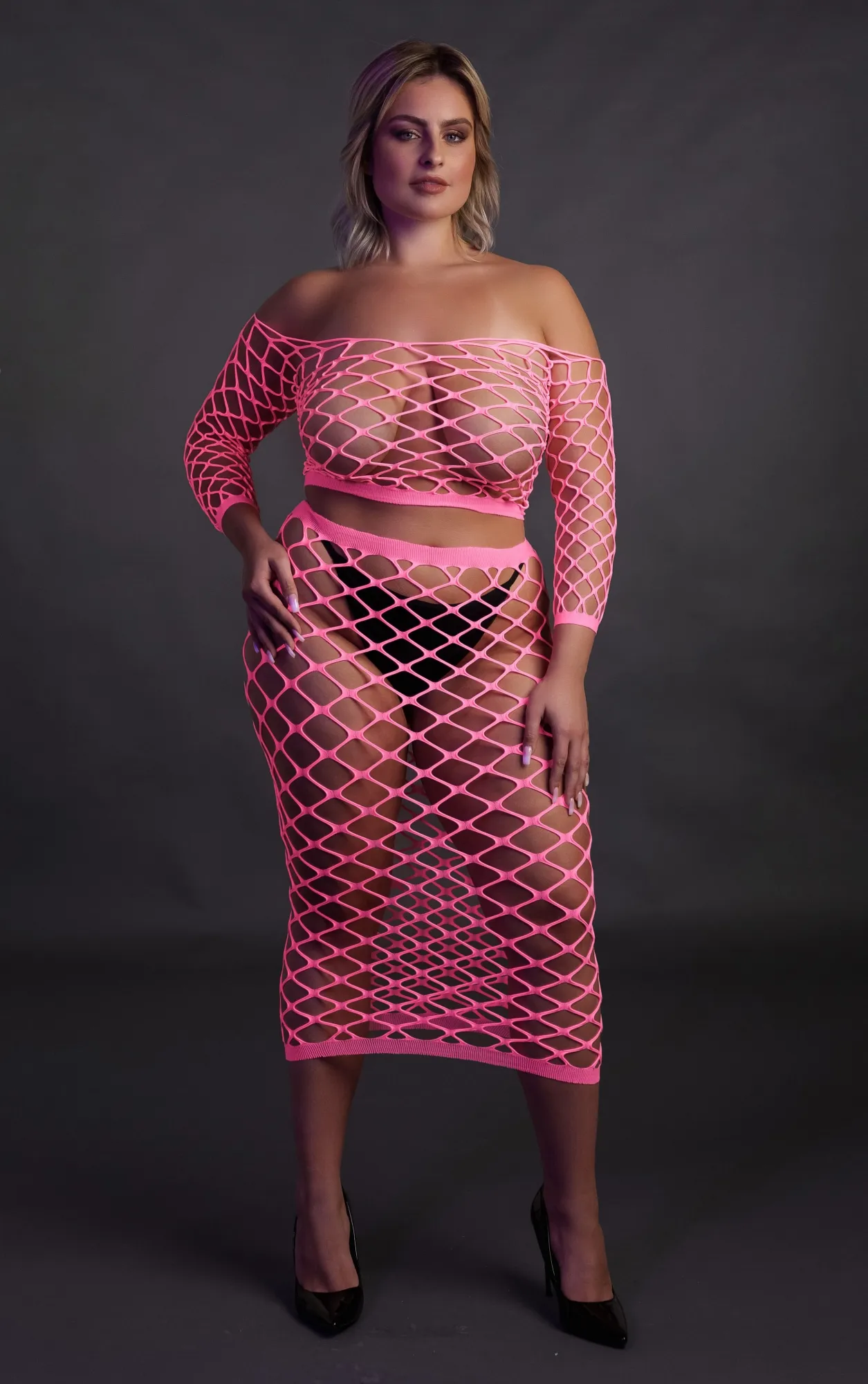 Эротическое топ с нижней юбкой long sleeve crop top and long skirt - pink - xl/xxxxl в 