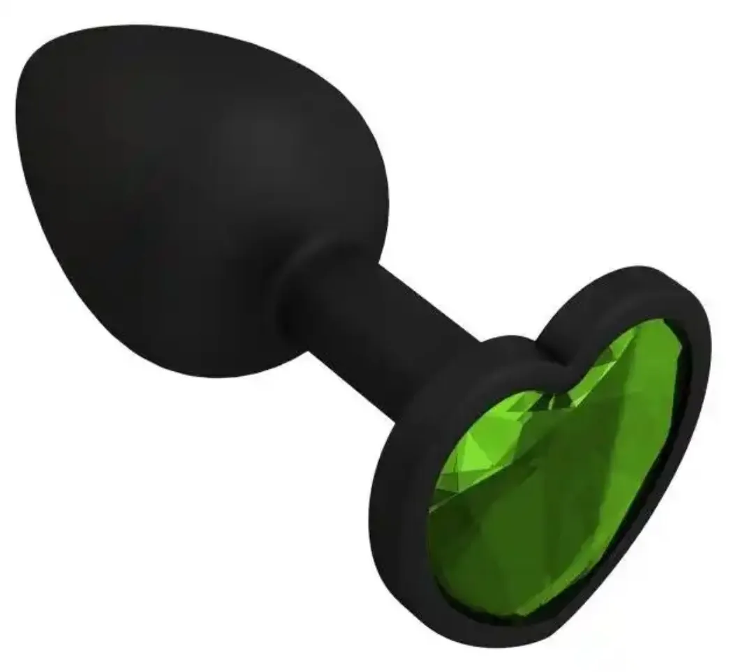 анальная пробка силиконовая в виде сердечка с зеленым стразом 47608-mm в 