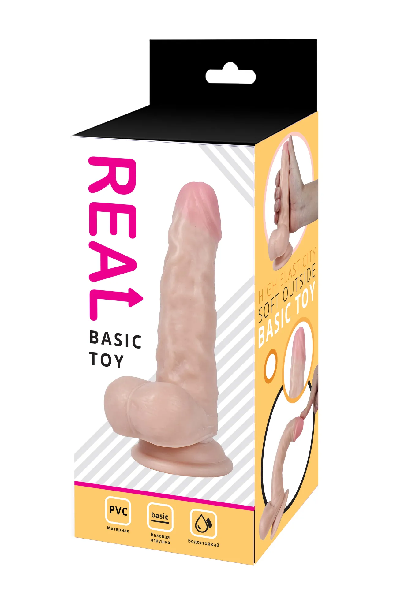 реалистичный фаллоимитатор real с мошонкой на присоске, pvc, 17x3,5 см. в 