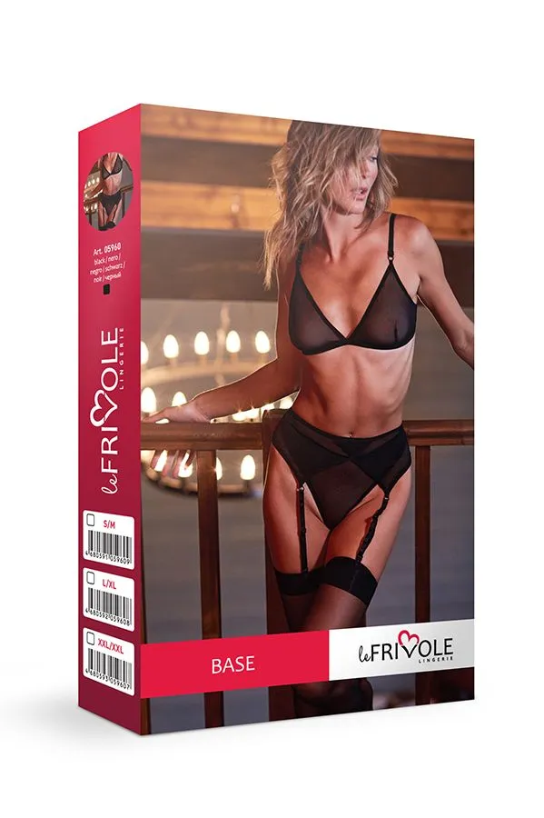 Эротическое базовый комплект из бюстгальтера, стрингов и пояса для чулок base в 