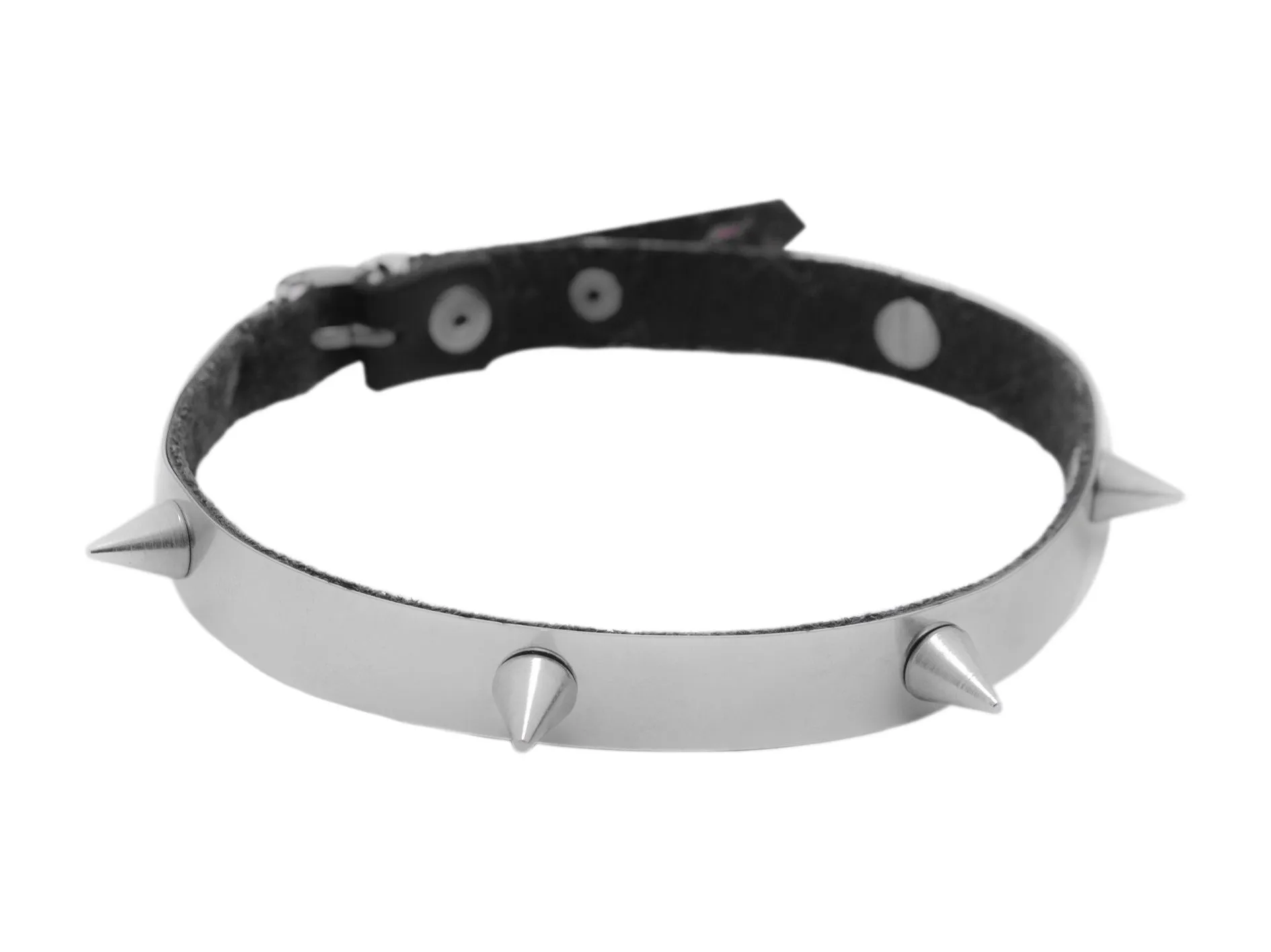 Ошейник PinkRabbit металлический с шипами, узкий