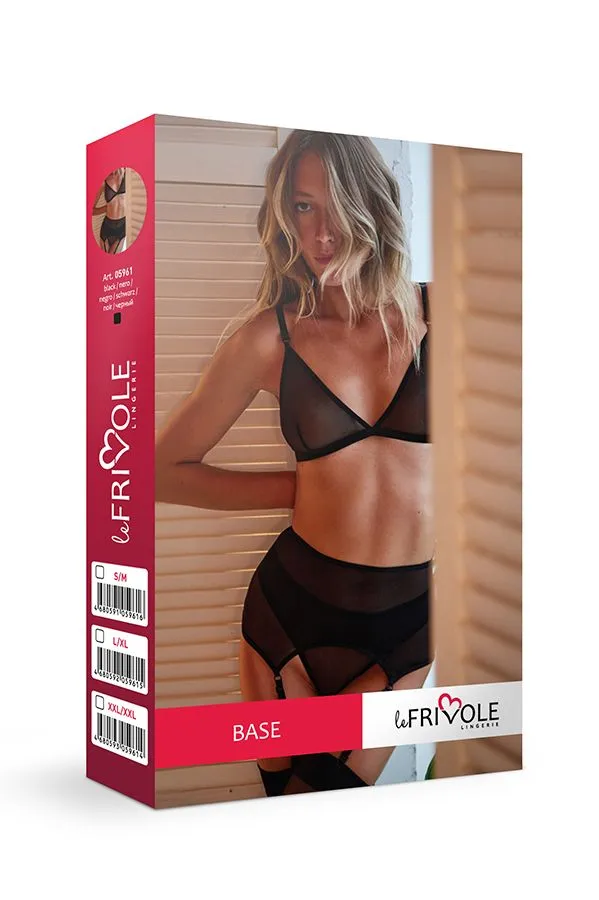 Эротическое базовый комплект из бюстгалтера, стрингов и широкого пояса для чулок base в 