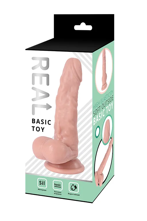 реалистичный фаллоимитатор real с мошонкой на присоске, silicone, 14х3,5 см. в 