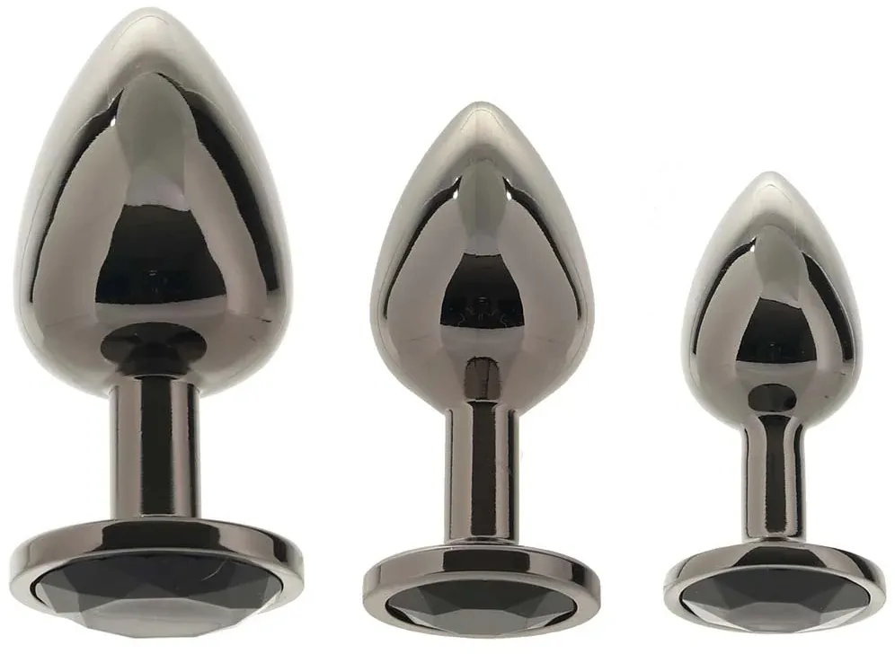 черная алюминивая анальная пробка с кристаллом large в 