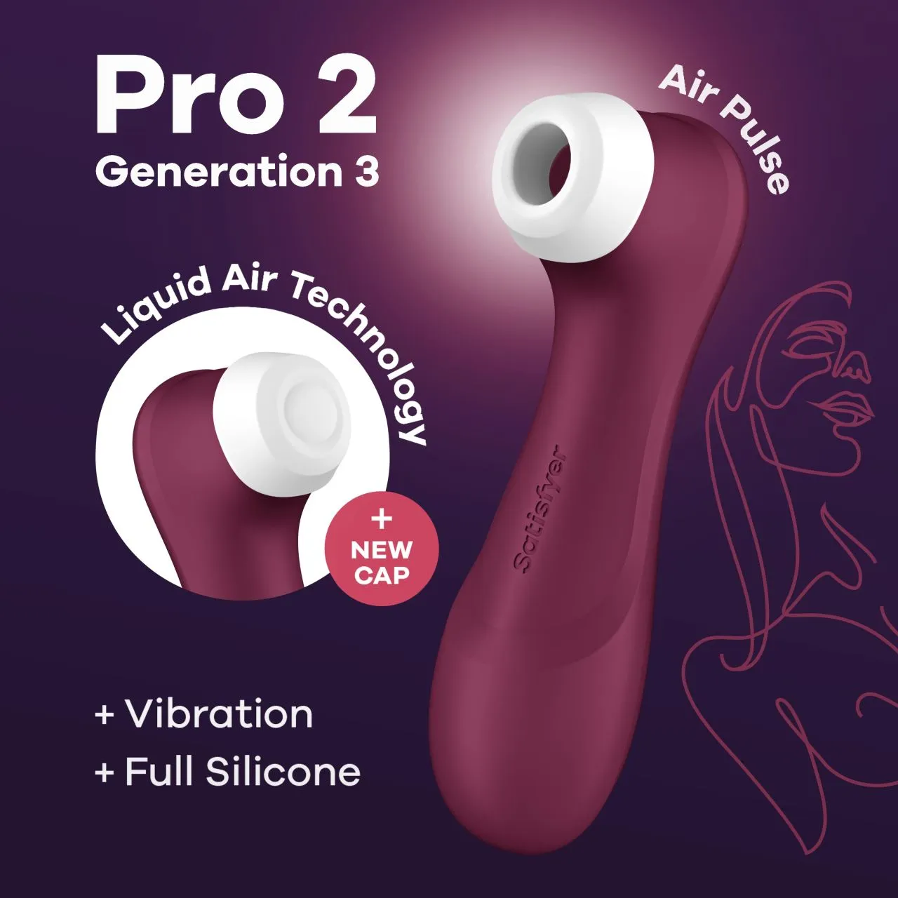 клиторальный вибростимулятор pro 2 generation 3 with liquid air (wine red) в 