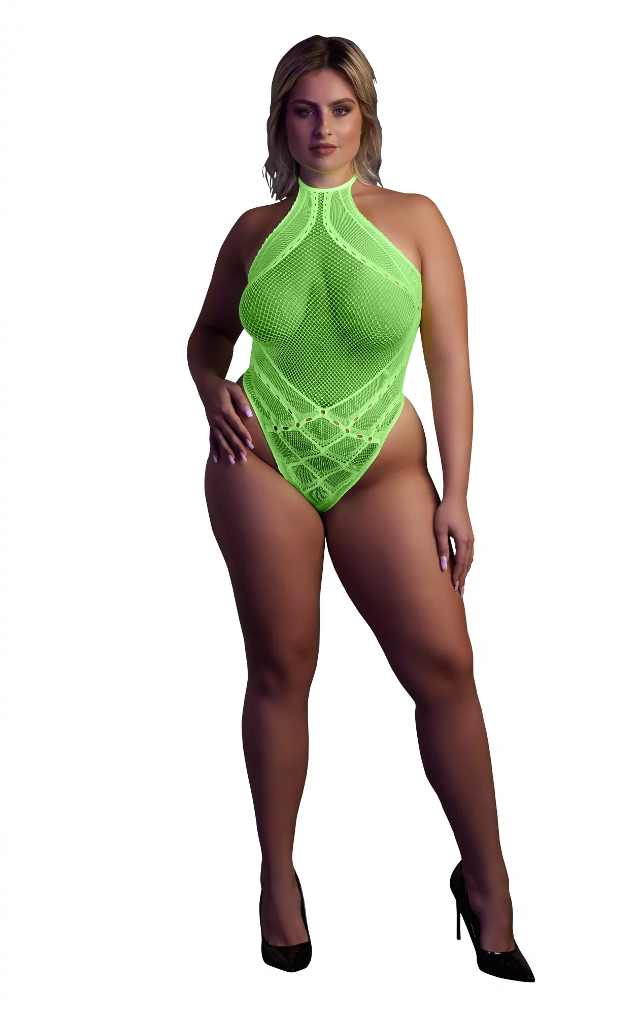 Эротическое боди with halter neck - neon green - xl/xxxxl в 