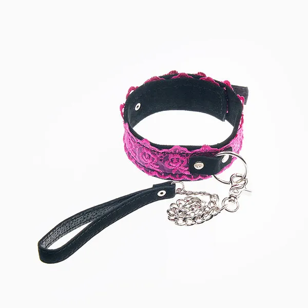 ошейник леди, замшевый, чёрный/фуксия в 