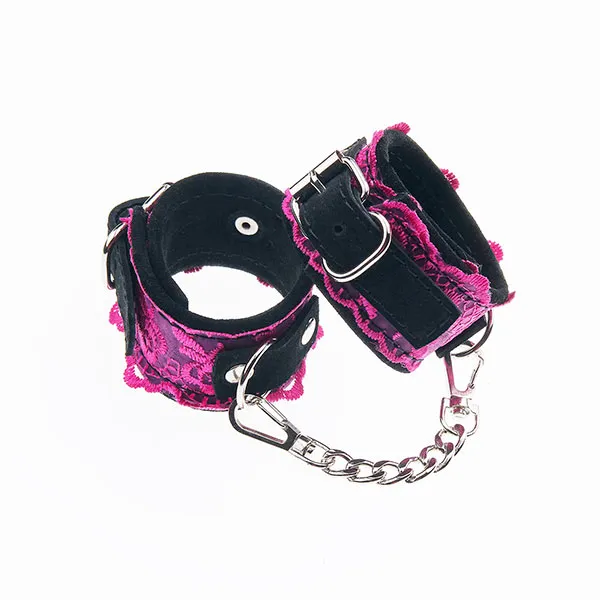 наручники леди, замшевые, чёрные/фуксия в 