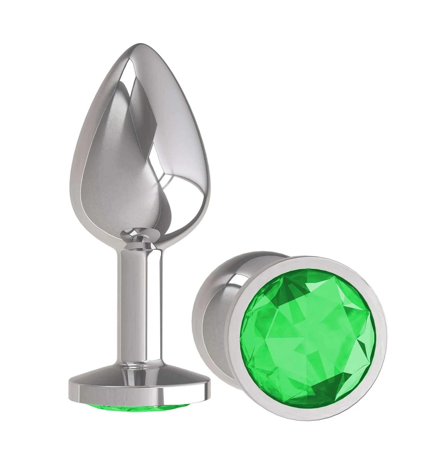 Анальная пробка Dжага Dжага Silver с зеленым кристаллом