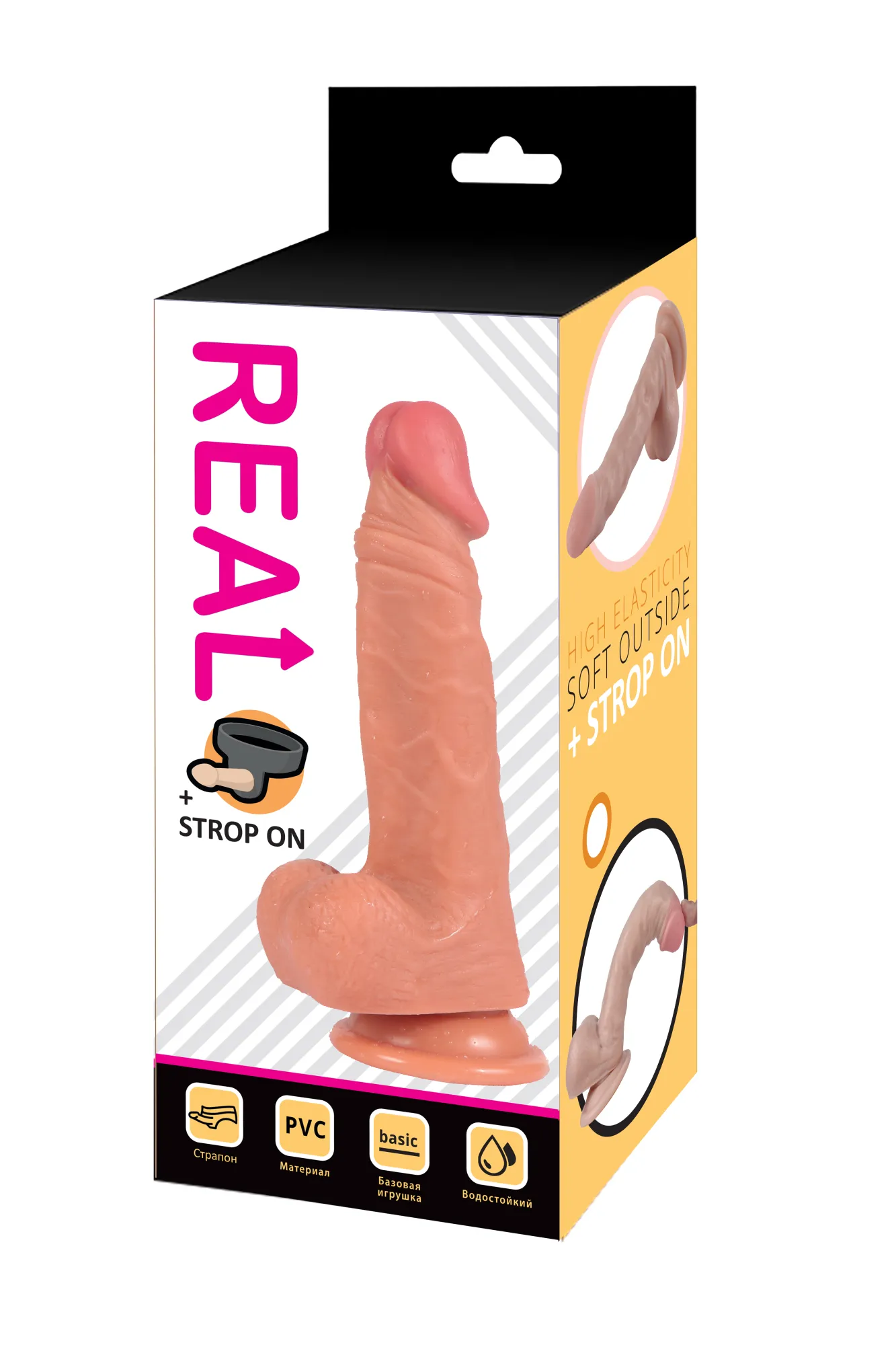 страпон с реалистичной насадкой на присоске real (17 х 3,5 см.) в 