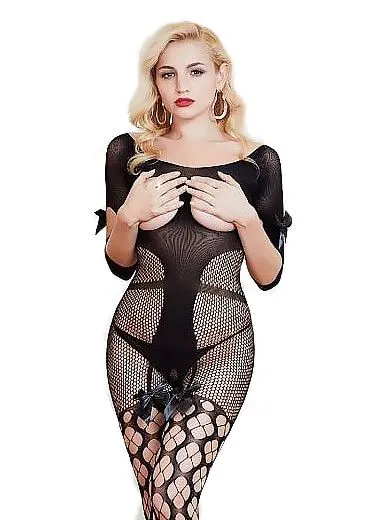 Комбинезон-сетка с открытой грудью, черный