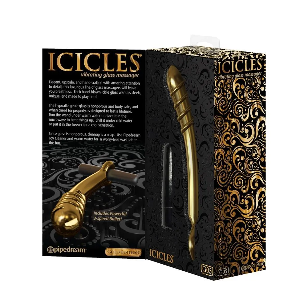 вибратор загнутый pipedream icicles gold edition g05, стеклянный в 
